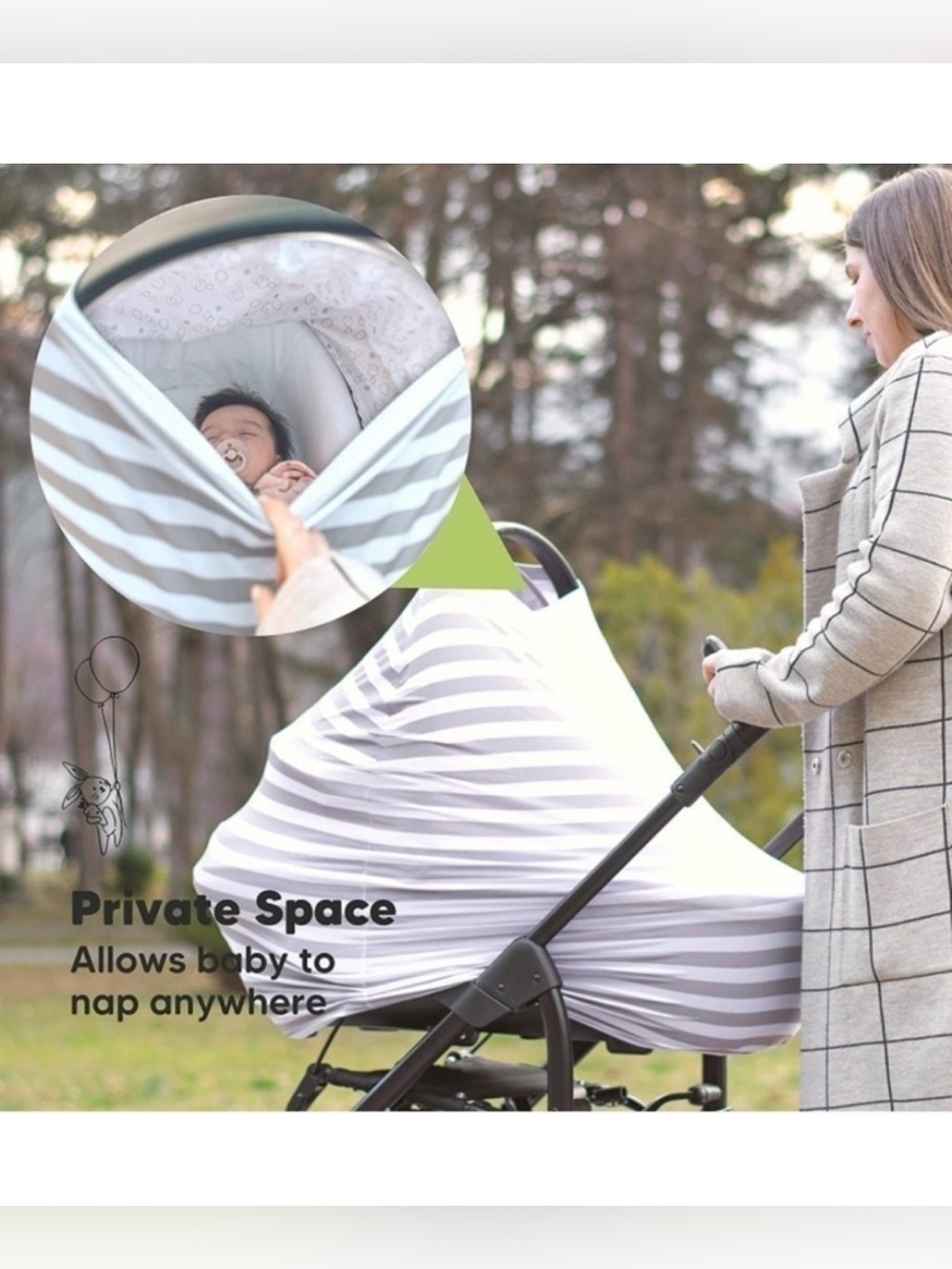 Striped Gray & White Baby Stroller Cover - Nursing & Privacy Canopy